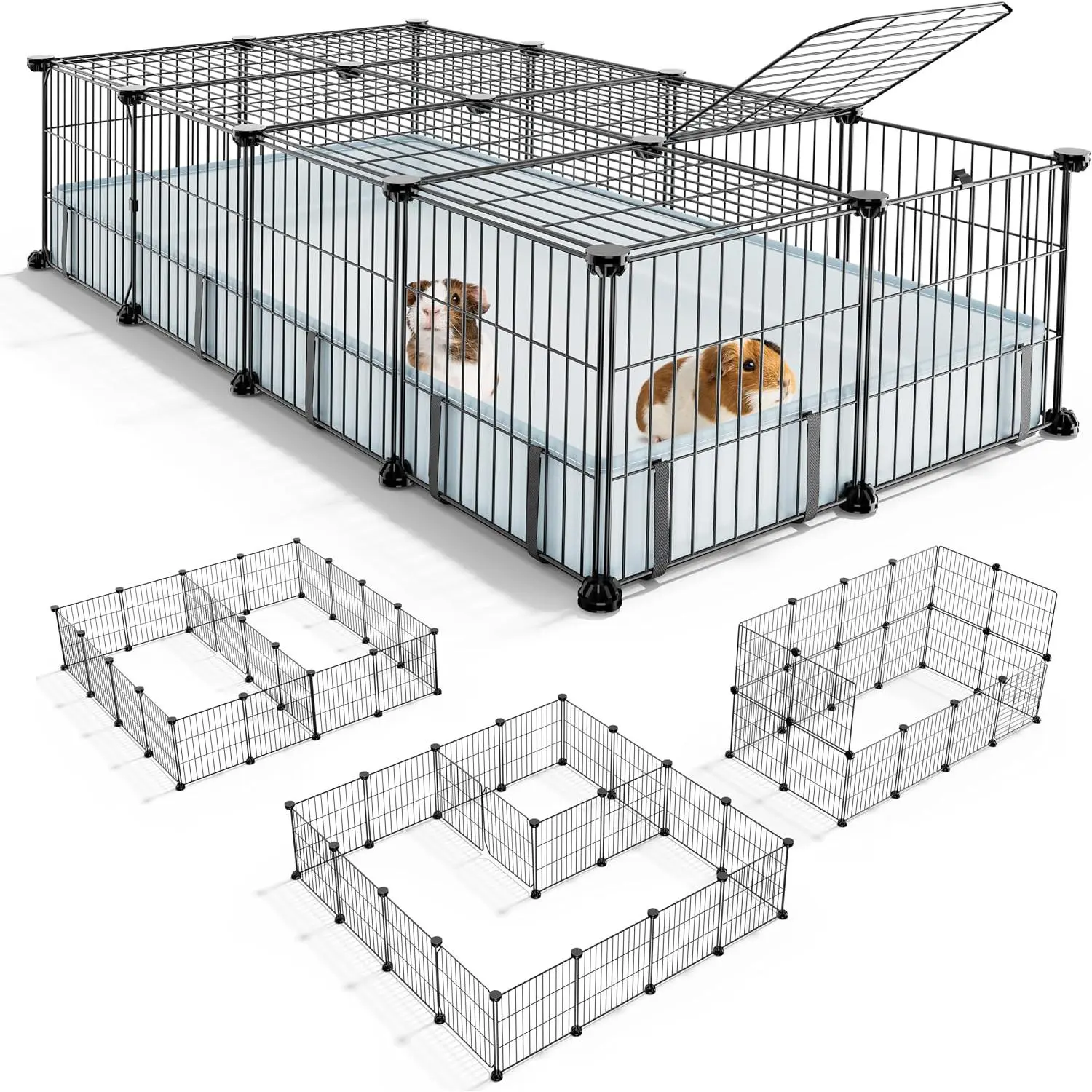 Guinea Pig Cages with Floor Mat, 20 Panels Guinea Pigs Playpen with Top Cover, Metal  Cage Indoor for Hedgehogs, Quail, Chickens (" L x 24" W x 12" H)