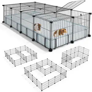 Guinea Pig Cages with Floor Mat, 20 Panels Guinea Pigs Playpen with Top Cover, Metal  Cage Indoor for Hedgehogs, Quail, Chickens (" L x 24" W x 12" H)