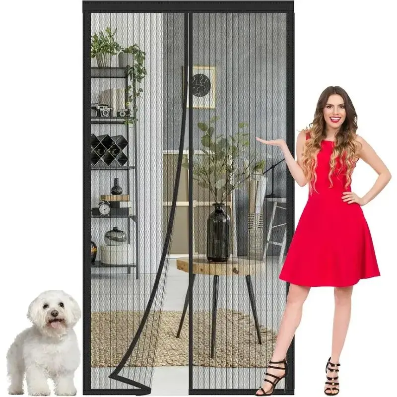 1pc Magnetic Mosquito Door Curtain, 48x80 Inch Breathable Mesh Screen with Self-Adhesive Hook Tape, Auto Close Magnetic Closure, Portable Outdoor Door Net, Easy to Clean