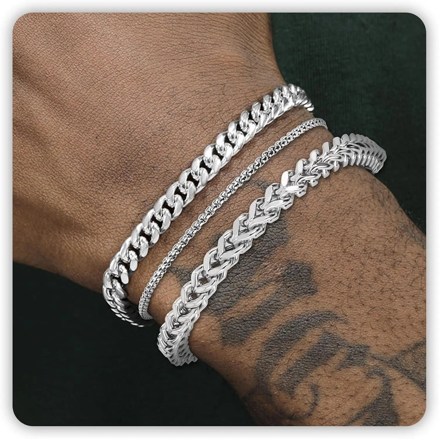 Mens Bracelet  and  Bracelet for Men Rakhi for  | Stainless Steel Cuban Chain Bracelet Set, Adjustable Bracelet for Men  Gifts for Boyfriend, Dad and Son