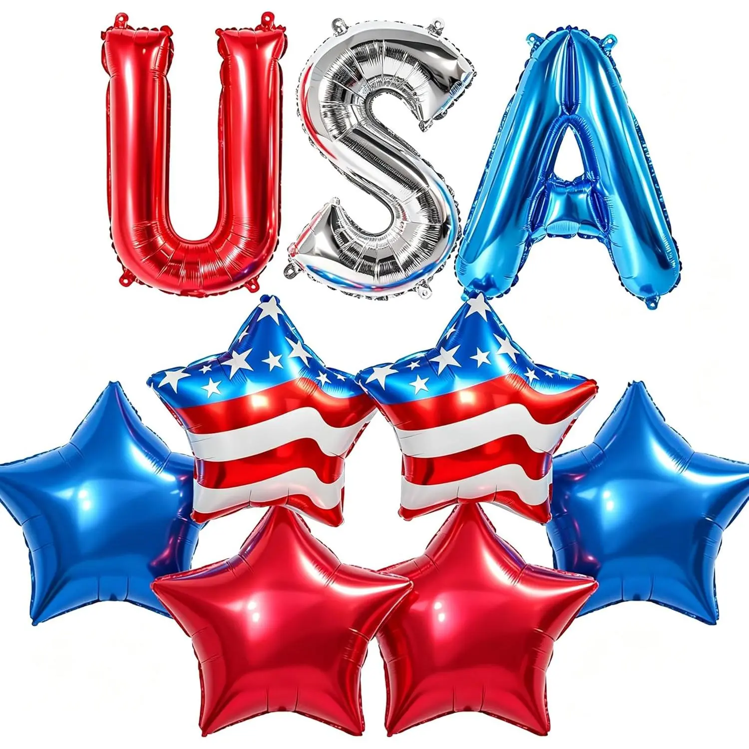 4th of July Foil Balloons Set Patriotic Red White Blue Star Balloons Independence Day Decorations USA Party Supplies Veterans Day Decor Mylar Balloons for Outdoor Indoor Party Memorial Day