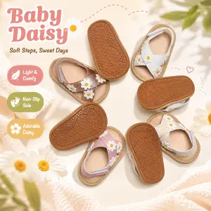 Infant Baby Girls Summer Sandals, Non-Slip Rubber Sole Crib Shoes with Cute Daisy Decor, Breathable Lightweight Open-Toe First Walkers, Casual Outdoor Beach Shoes for Newborn Toddlers