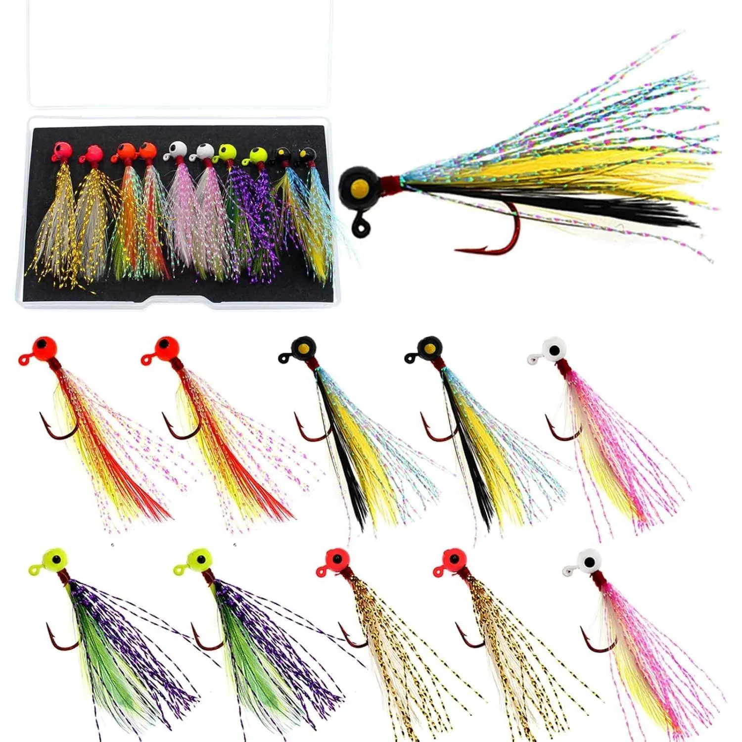 10 count Fishing Jigs Crappie Jig  Fishing Lures Hook Jig Kit with  | Fly Fishing Hand Tied Marabou Jig for Crappie Trout Walleye Panfish