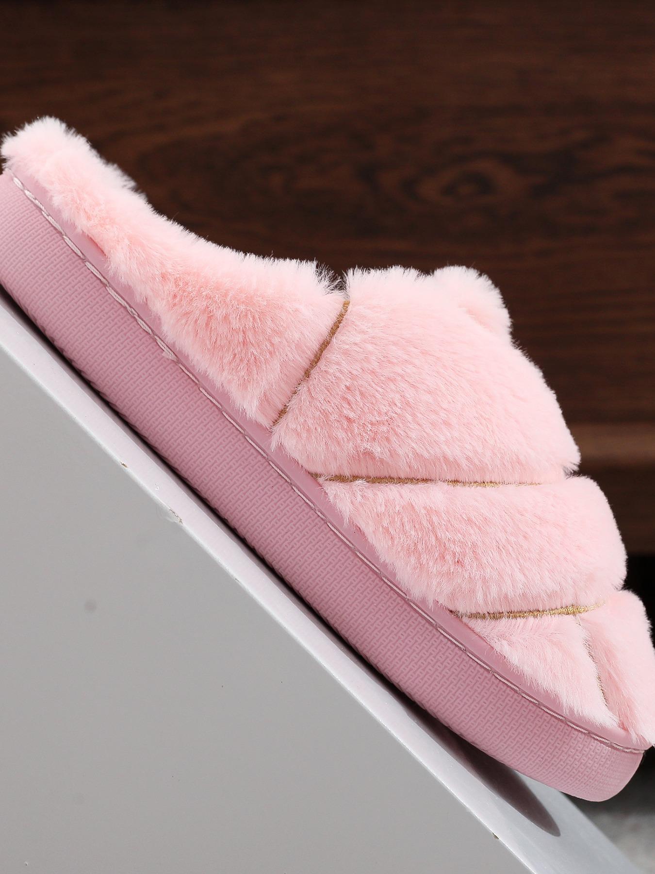 Women's Solid Color Concha Shaped Plush Slippers, Casual Soft Comfortable Home Slippers, Warm Slippers for Indoor & Outdoor Use for Fall & Winter