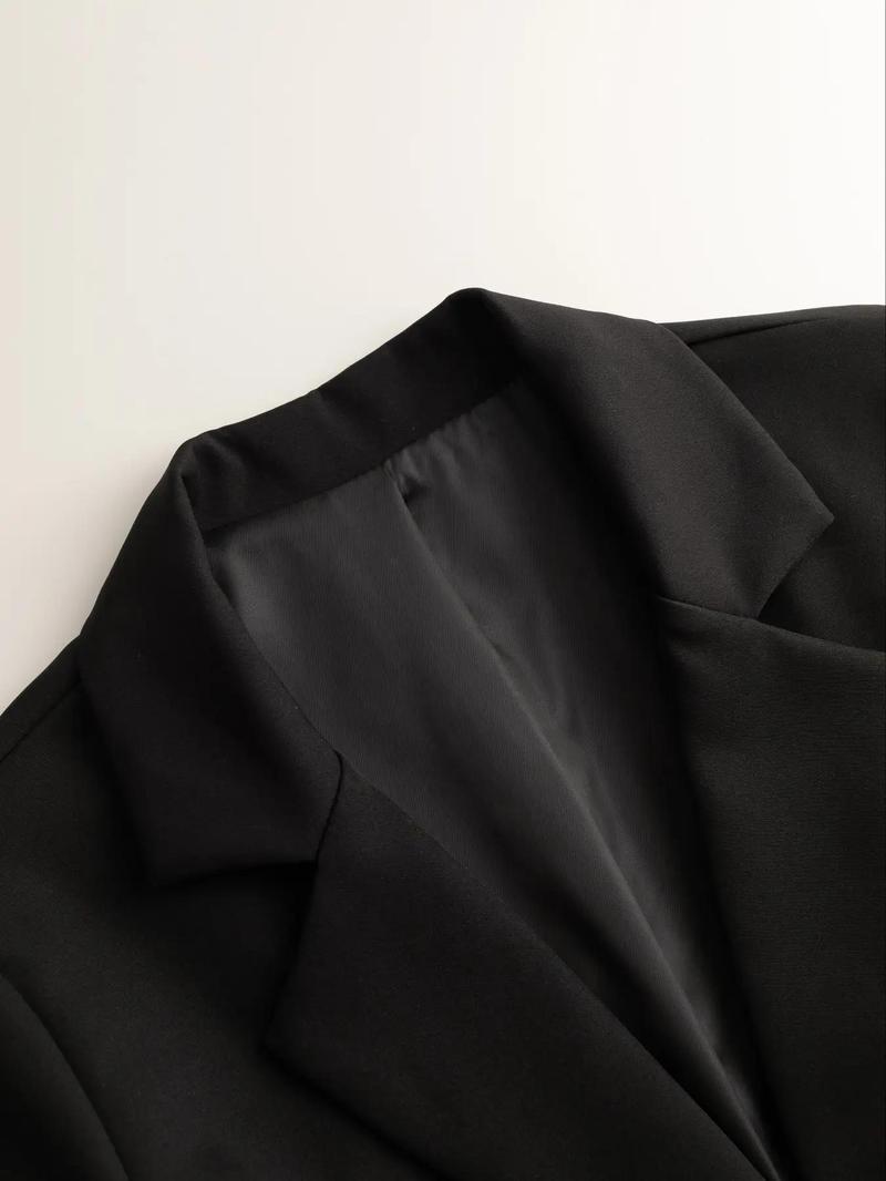 Women's Solid Color Button Front Blazer, Casual Long Sleeve Lapel Neckline Outerwear for Work Office Business, Ladies Spring & Fall Clothes, Business Casual Outfits Women, Fall Clothing Women, Womenswear