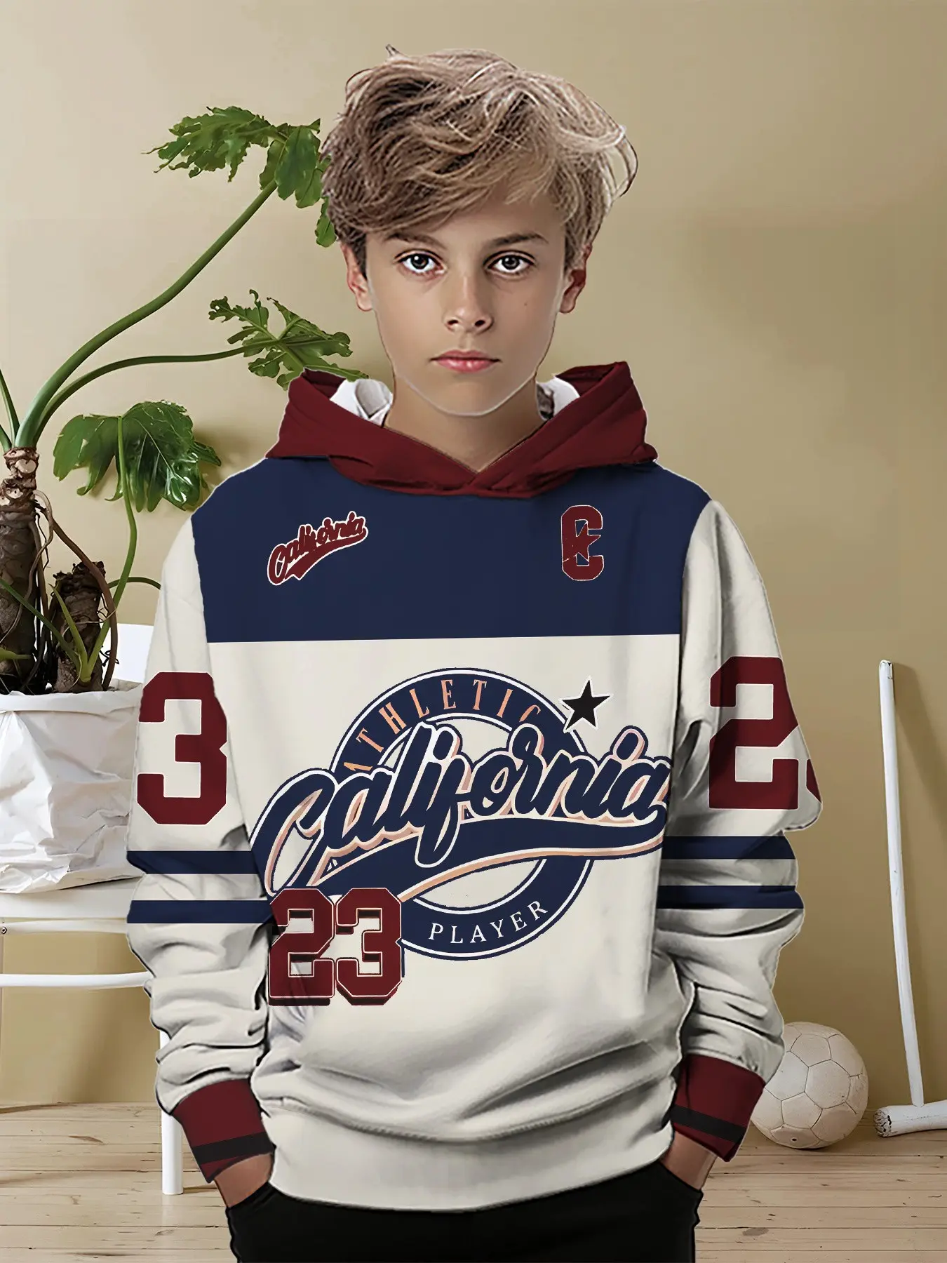 Boys' Trendy Retro Hooded Pullover, Fashionable Vintage Sports Style, Long Sleeve Slim Fit, Perfect for Home and Commute, Spring & Fall