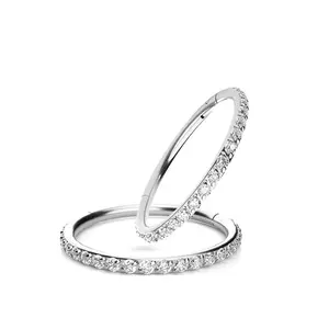 1pc Stainless Steel Piercing Nose & Ear Ring With Cubic Zirconia, Seamless Inclined Stone Setting For Men & Women Daily Wear v