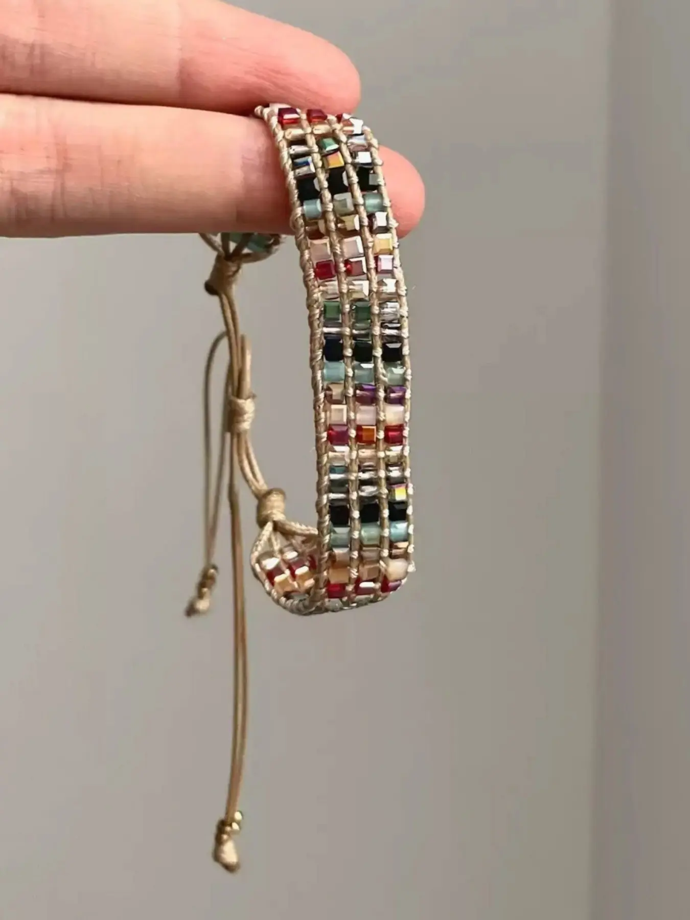 Boho Multilayer Artificial Crystal Design Stackable Bracelet, Adjustable Stack Bracelets Handmade Woven Jewelry for Women, Casual Daily Party Gift
