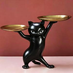 Cat Design Serving Tray Statue, 1 Count Creative Desktop Storage Ornament, Home Decor for Living Room Bedroom Office, Room Decor, Home Accessories, Cute Desktop Decoration