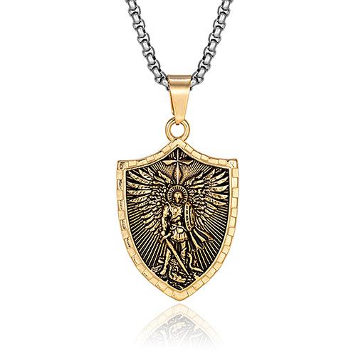 Stainless Steel St. Michael Necklace — Archangel St. Michael Shield Pendant Amulet (Unisex)