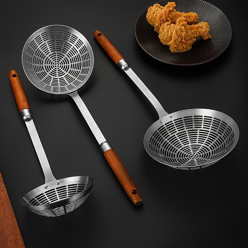 1pc 304 Stainless Steel Anti-Scald Deep Frying Strainer Ladle, Dumpling and Noodle Skimmer, Hot Pot Colander Strainer Spoon