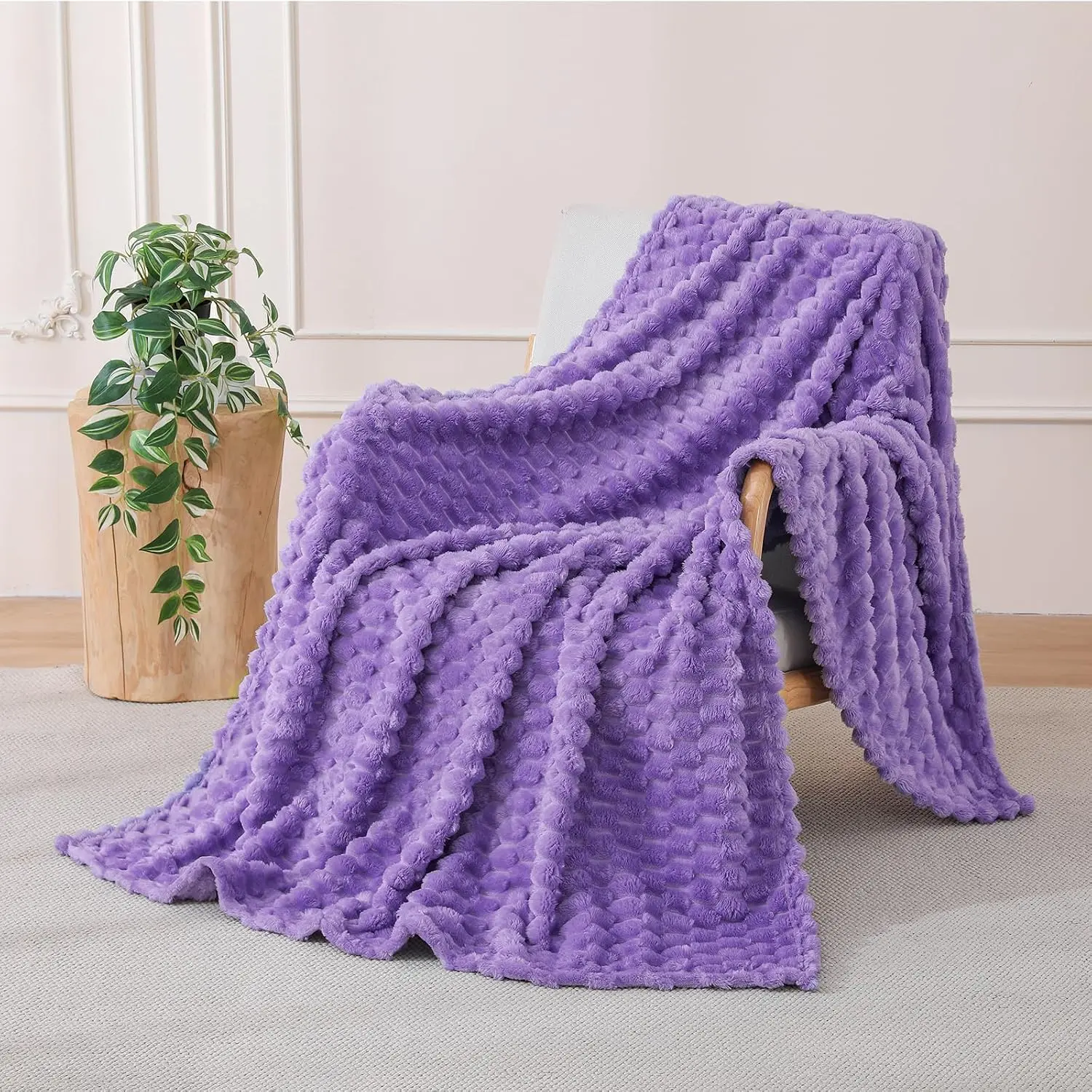 Lavender Fleece Throw Blanket 50”×60” for Couch Sofa Bed | Super Soft Cozy Plush Microfiber Flannel Blanket with  Jacquard Decorative Lightweight for Mom Woman