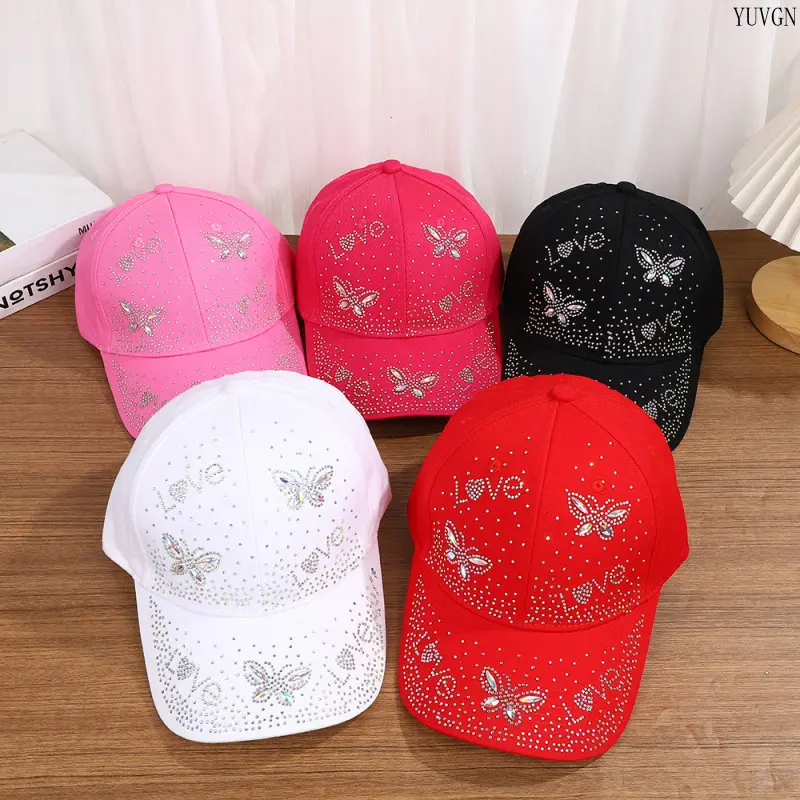 Sparkly Rhinestone Butterfly & Love Letter Baseball Cap, Adjustable Curved Brim Bling Trendy Hat, Fashion Decor Accessory, Great for Daily Casual Outfits, Shopping, Outdoor Trips and Party Styling