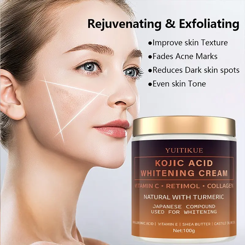 Yuitikue Brightening Cream with Turmeric, Vitamin C, Retinol, Collagen, Reduces Dark Spots, Acne Marks, Whitens Skin, 100g