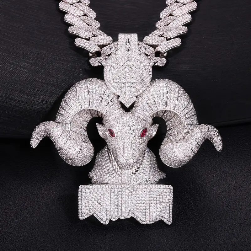 18K Gold & Platinum Plated Iced Out Goat Head Alpha Boss Cross Pendant Necklace,Rock&Roll Statement Jewelry for Men,Light & Dark Strength Symbol,Sacred Rebel Hip Hop StreetwearFashion Chain,GOAT Champion Energy Rapper Urban Y2K,Festival Concert Party Gift