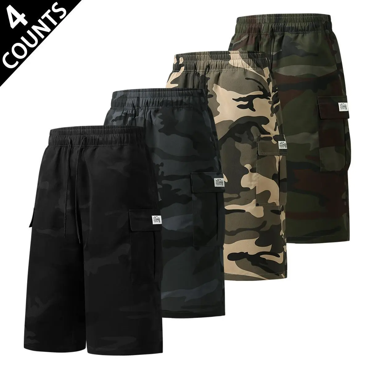 Men's Camo Tactical Shorts, Military Style Straight Leg Sports Shorts With Drawstring Waist & Multi Pockets, Military Casual Shorts For Men, Athletic Knee Shorts For Men