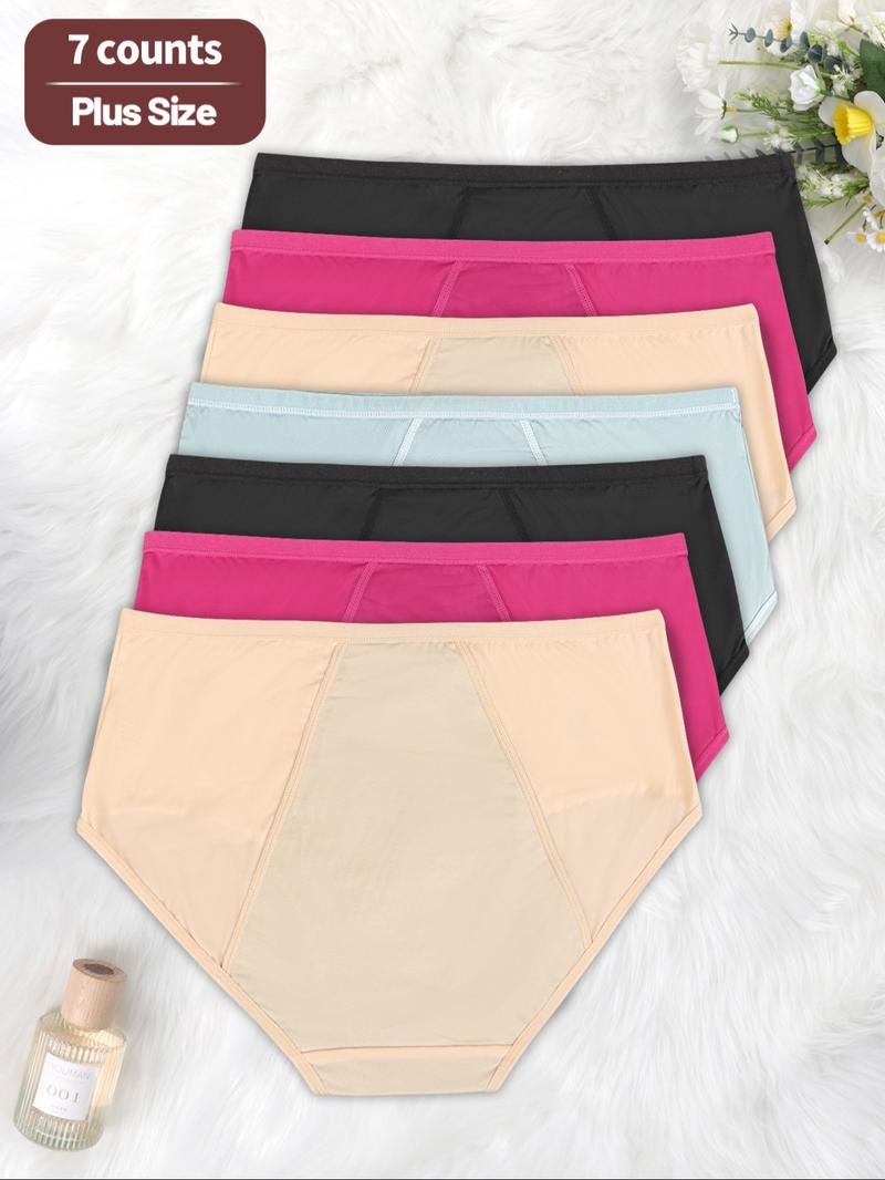 【plus Size】 Solid Color Full Coverage High Waist Period Panty, Soft Breathable Knicker, Breathable Comfortable Period Underwear for Daily Wear, Women's Underwear for All Seasons