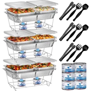 Disposable Chafing Dish Buffet Set, Food Warmers for Parties, Complete 33 Pcs of Chafing Servers with Covers, Catering Supplies with Full-Size Pans (9x13), Warming Trays for Food with Utensils & Lids