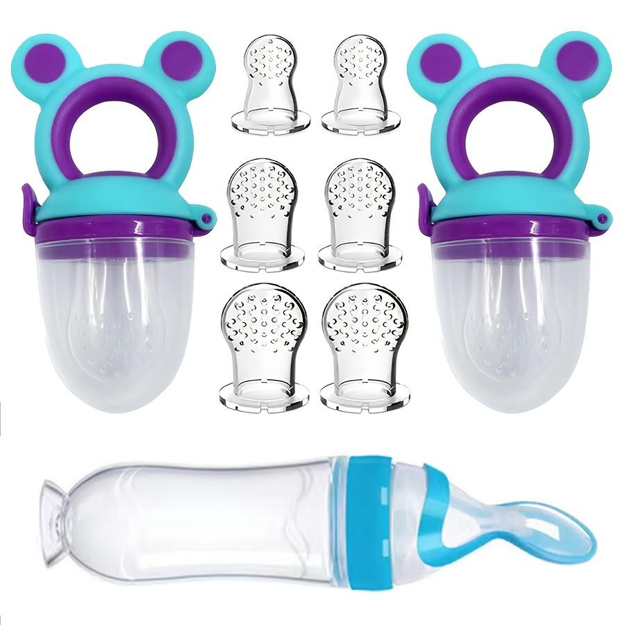 Baby Fruit Feeder Set, Silicone Bite Bottle Baby Fruit Feeding Bottle with Spoon Design, Fruit Feeder Pacifier, Kids Feeding Teething Set