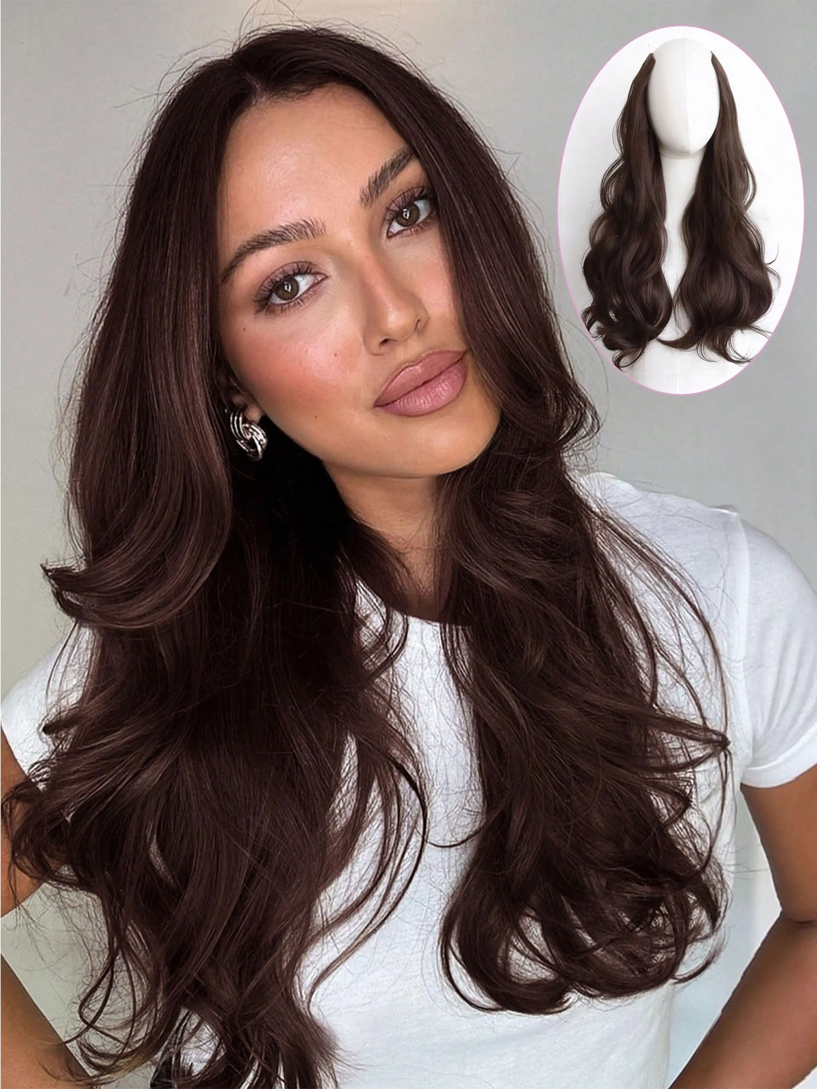 20inch Invisible Hair Extension Wavy Curly Long  Fiber Synthetic Curls Hairpieces   V-shaped Clip InHair Extensions One-piece Fluffy Half Head Cover Invisible Hair Extension Piece Wavy Curly Long Synthetic wig