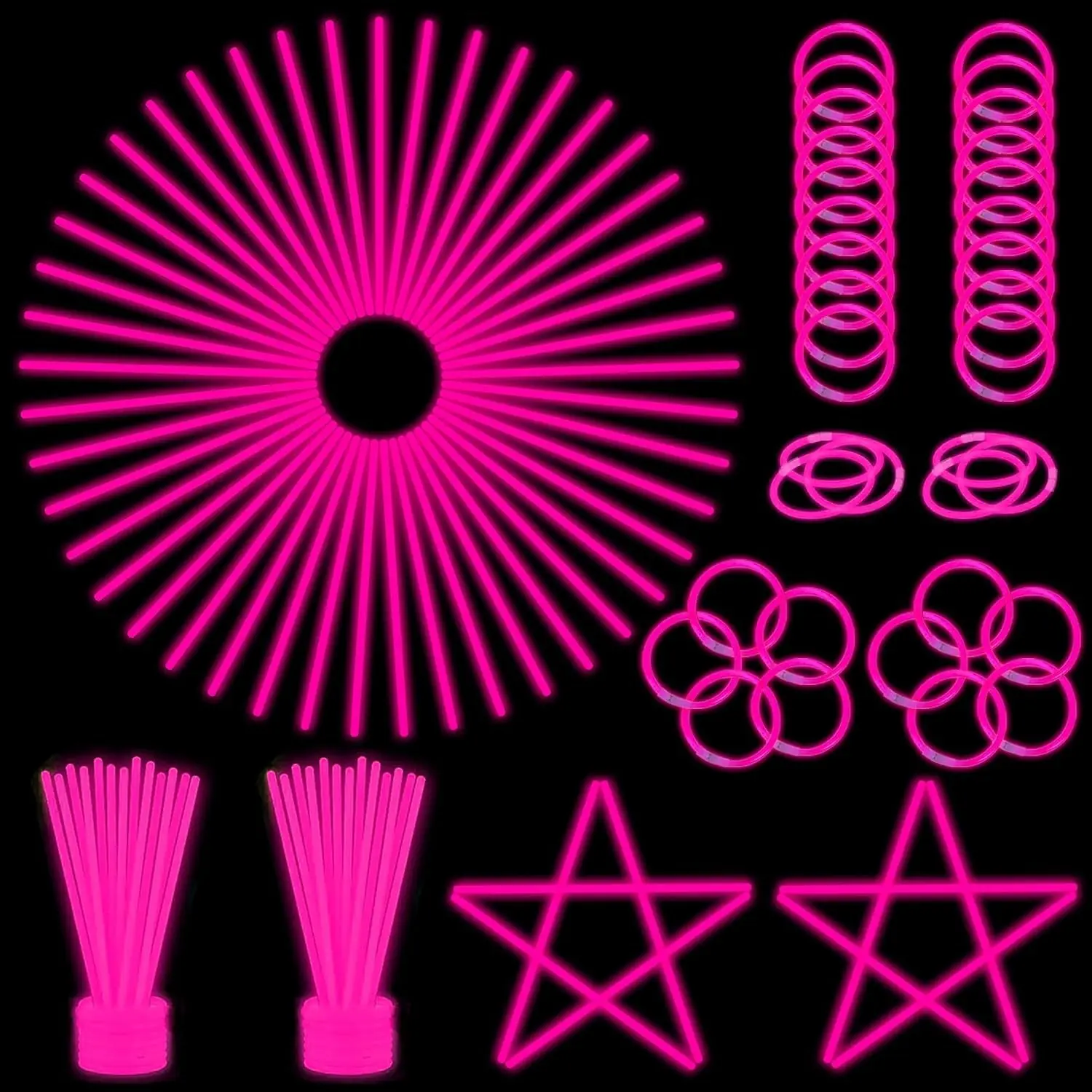 8'' Pink Colorful Glow Stick Set (100-Pk), Bright Light Party Favors Supplies, Gift for Birthday, Wedding & Halloween Home Event Celebrations