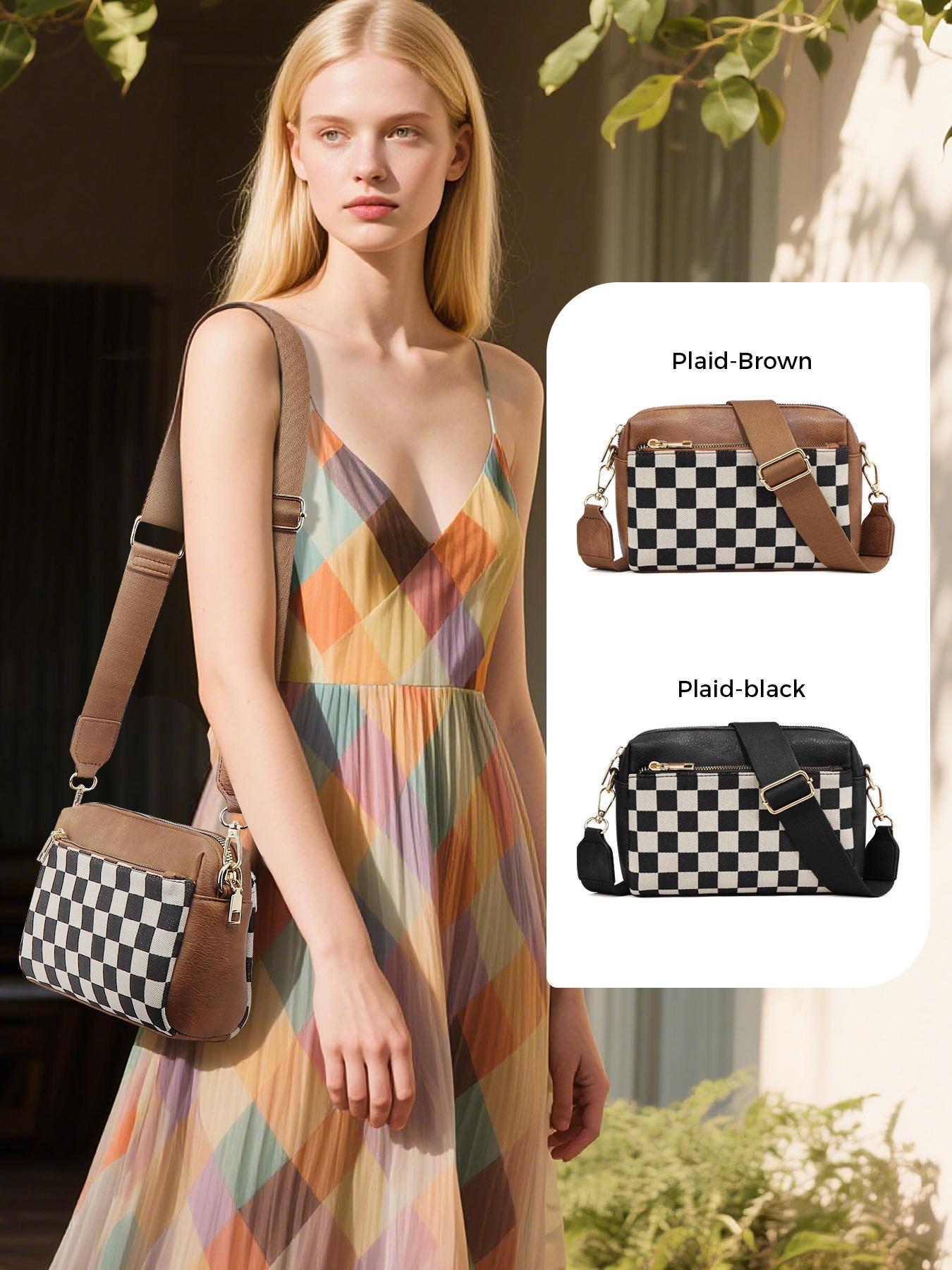 Small Checkered Crossbody Bags for Women, Casual Cross Body Bag with Adjustable Strap, Women's Shoulder Handbags for Shopping Travel Daily Use, Lightweight Crossbody Bag
