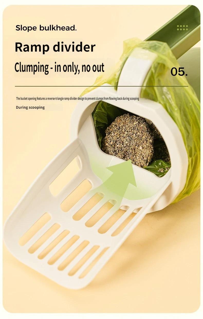 Multi-Function Cat Litter Scoop With Built-In Trash Bin, Large Capacity Litter Scooper With Bag Storage, Dual Gap 6mm+8mm Sifter Scoop For Most Cat Litter, No-Mess Litter Box Cleaner With Ergonomic Handle