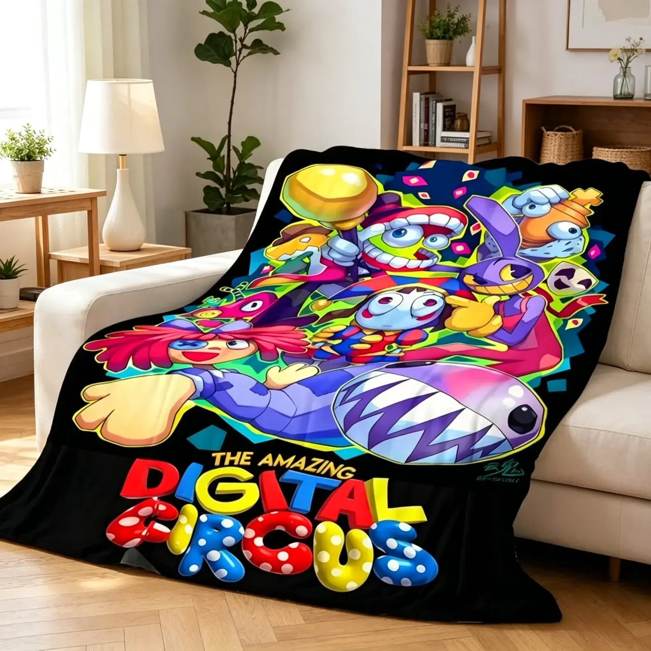 The Amazing Digital Circus Cartoon Flannel Blanket, Anime Inspired Cozy Throw Blanket, Soft Warm Lightweight Blanket for Sofa Bed Office Room Decor, Viral TikTok Made Me Buy It Gift for Cartoon Fans, Birthday Holiday Present