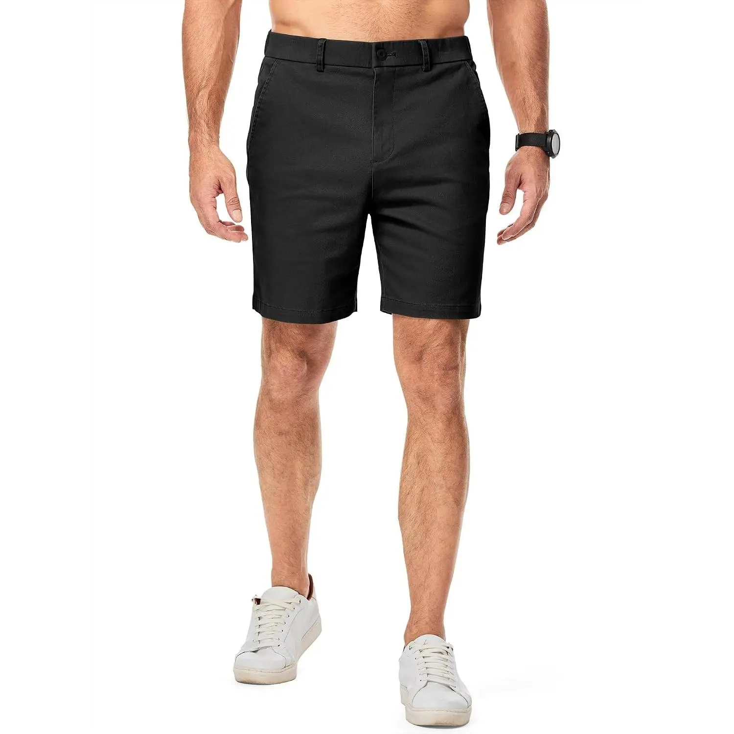 Men's Classic-Fit 7" Chino Short Summer Stretch Waist Cotton Twill Casual Dress Shorts with Pockets