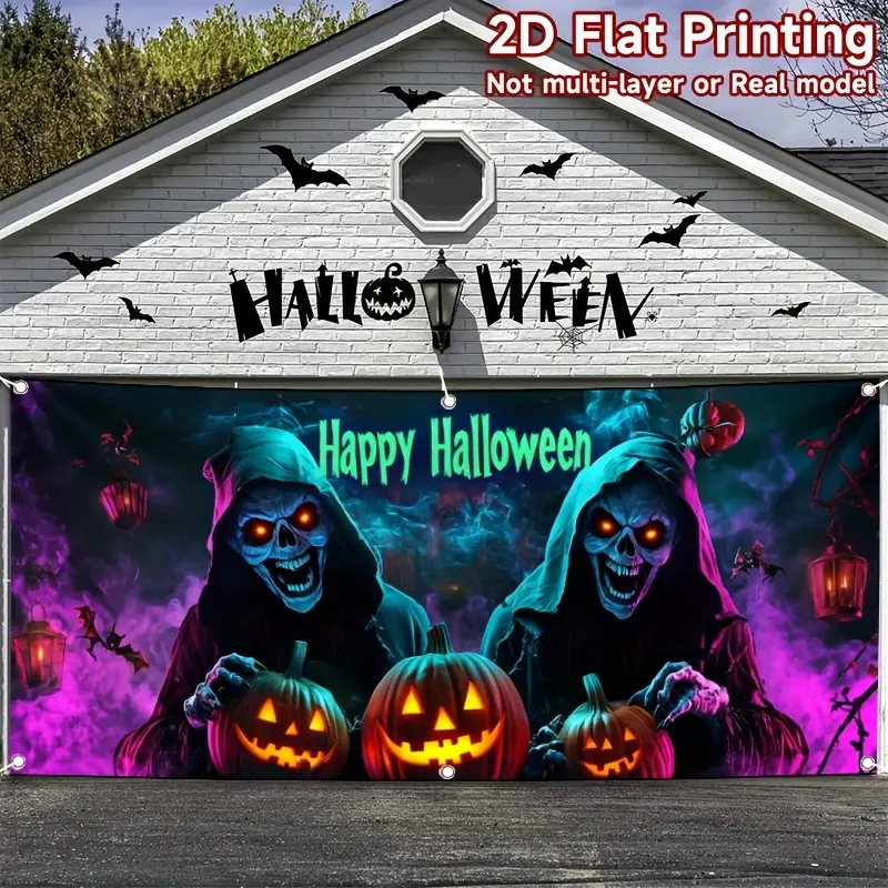 Halloween Glow Skeleton Pumpkin Printed Synthetic Polyester Fiber Tapestry - Hangable, Lightweight, Foldable, Machine Washable Indoor Halloween Decor for Baby Shower, Anniversary Events, Photography Backdrops