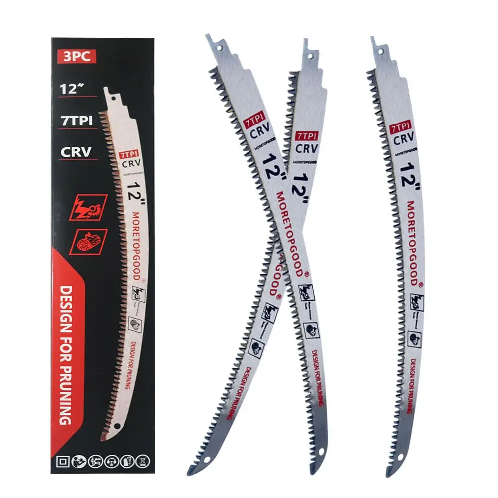 3-Pack 12-Inch Arc Edge Reciprocating Saw Blades, 7TPI Japanese Teeth Sawzall Blades for Wood Pruning and Tree Trimming