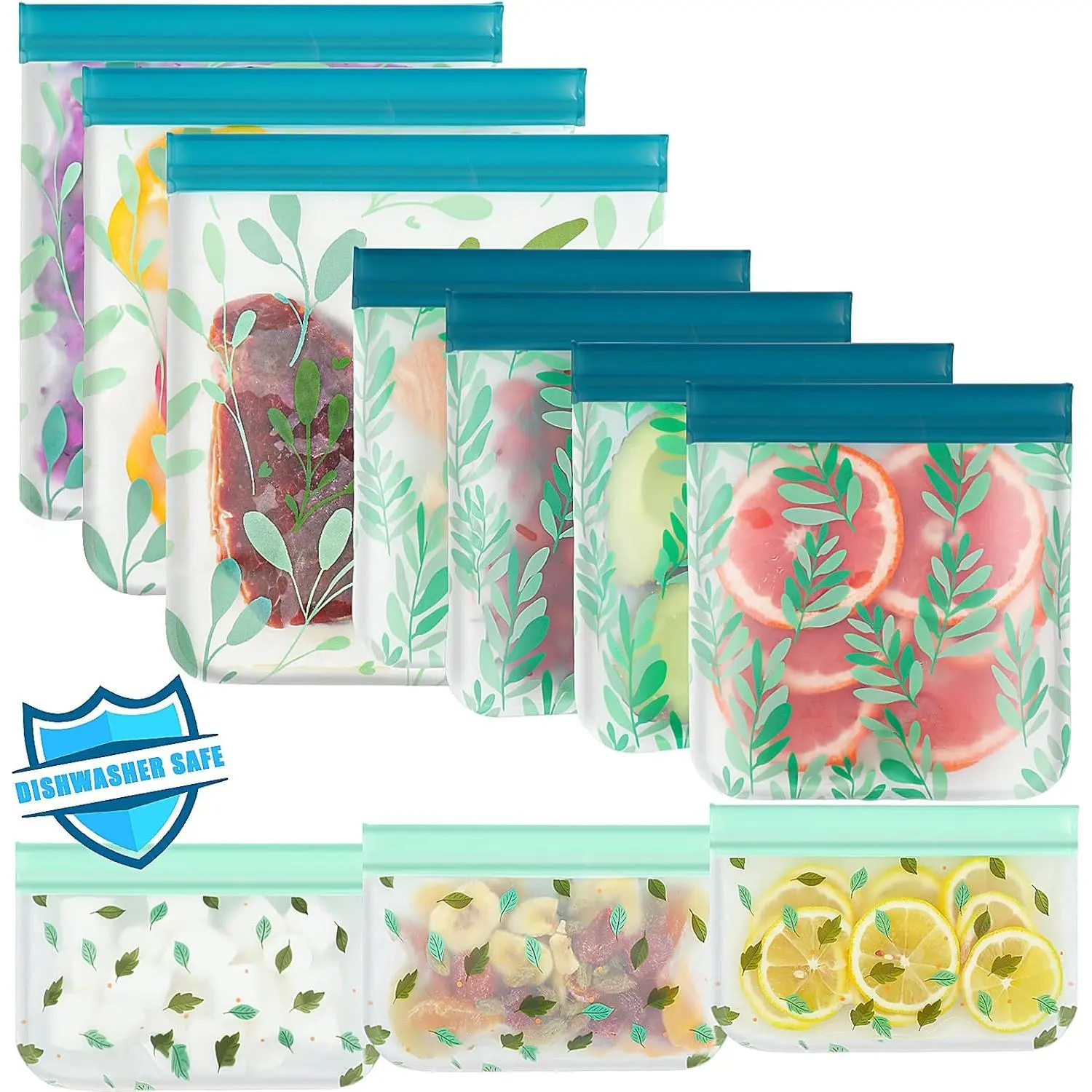 Pack Dishwasher Safe Reusable Food Storage Bags, Leak proof Reusable Freezer Bags for Food Storage Home Organization & Make-up for Salad Fruit