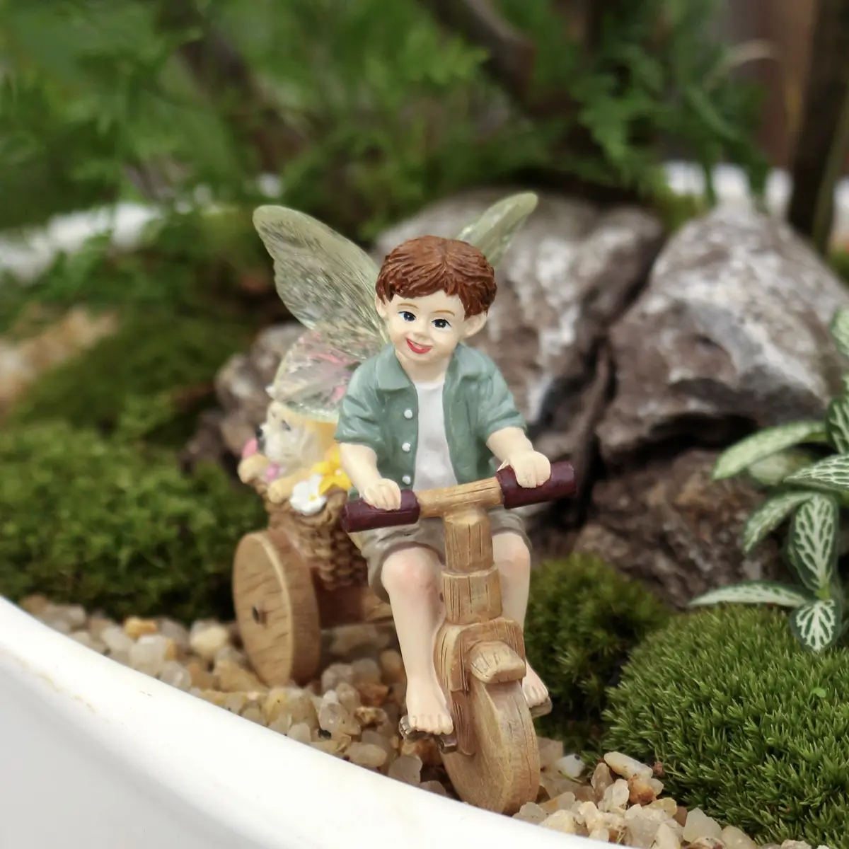 Boy Riding Bicycle Fairy Statue Ornament, Four Seasons Garden Decoration, Home Desktop Display, Valentine's Day Easter Decor, Garden Sculptures