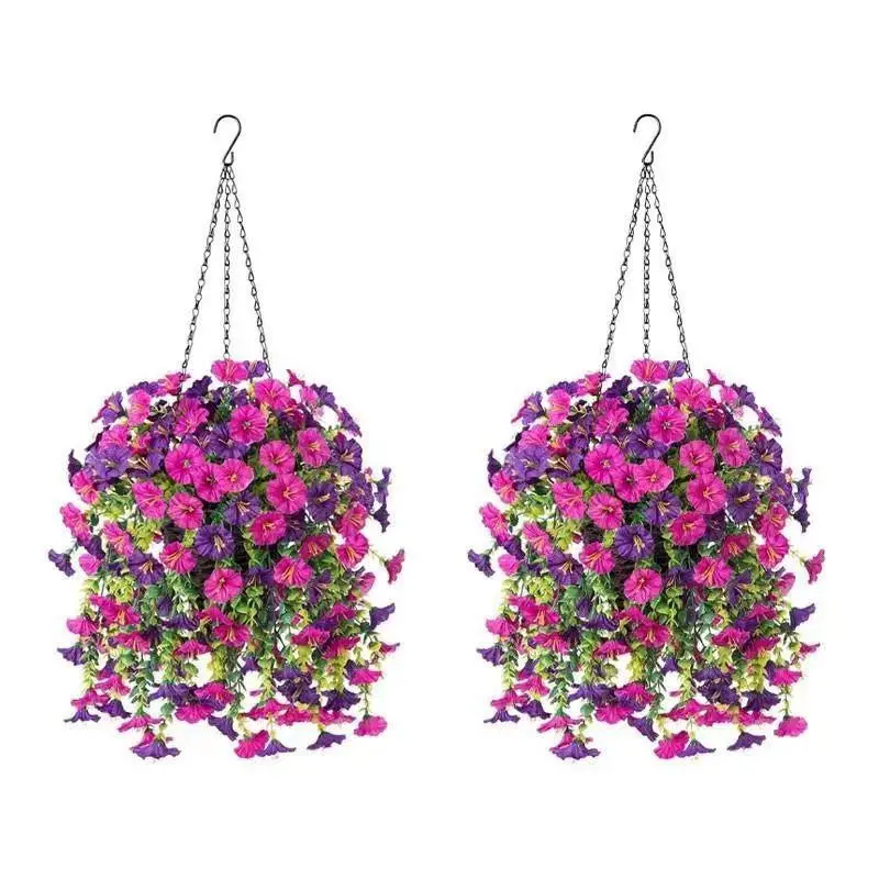 PVC material sun-resistant imitation morning glory hanging basket. It can be hung outdoors as a fake flower arrangement, suitable for decorating and arranging the atmosphere in balcony, porch, courtyard garden spaces.