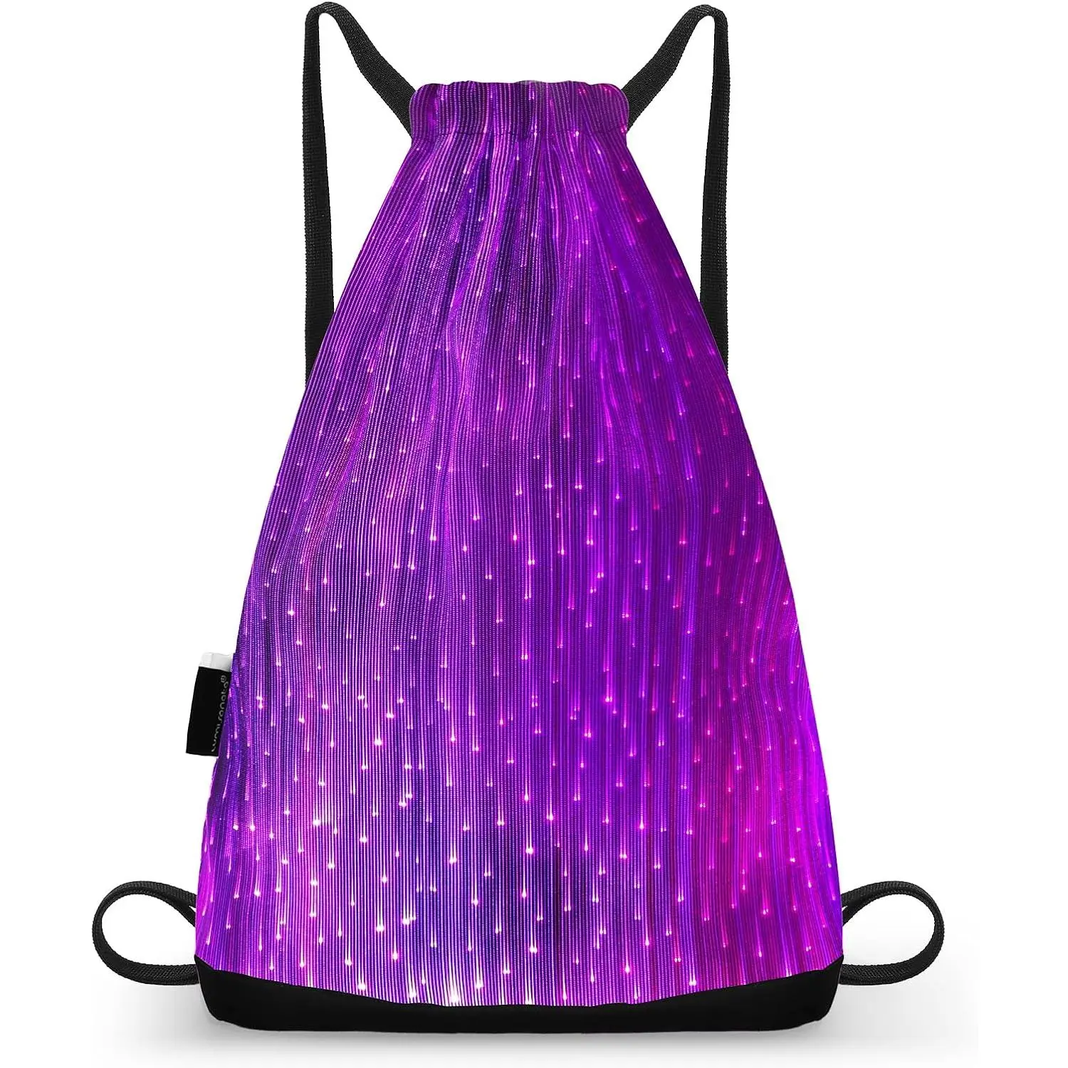 LED Backpack Drawstring Bag Gym Bags Light up Purse 7 Colors  Gear Rucksack for  Hiking festival carnival (Black)