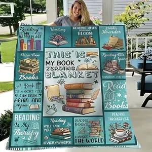 A Fleece Blanket Themed Around Reading, Adorned With Patterns And Texts Related To Books And Literature, Creating A Rich Artistic Atmosphere! The Fleece Is Soft And Skin-Friendly, Perfect For Covering Up In An Air-Conditioned Room