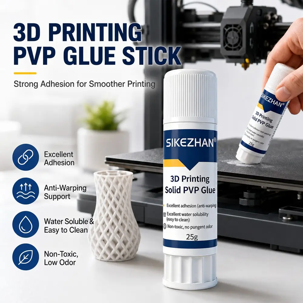 SIKEZHAN 3D Printing PVP Glue Stick 25g, 3D Printer Bed Adhesive Stick for Build Plate, Smooth Printing Support, Easy Clean Water Soluble Formula, Low Odor Glue Stick for PLA ABS PETG Model Printing Accessories