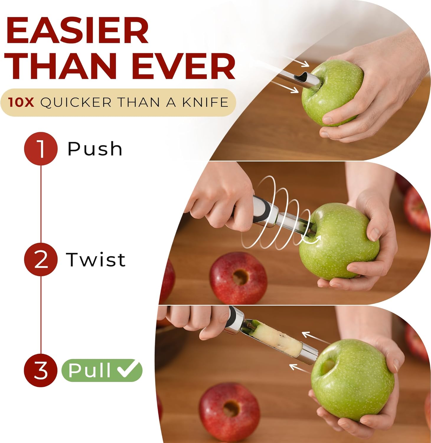 Corer Tool - Durable Stainless Steel Fruit Core Extractor Tool -  Corer Remover, White