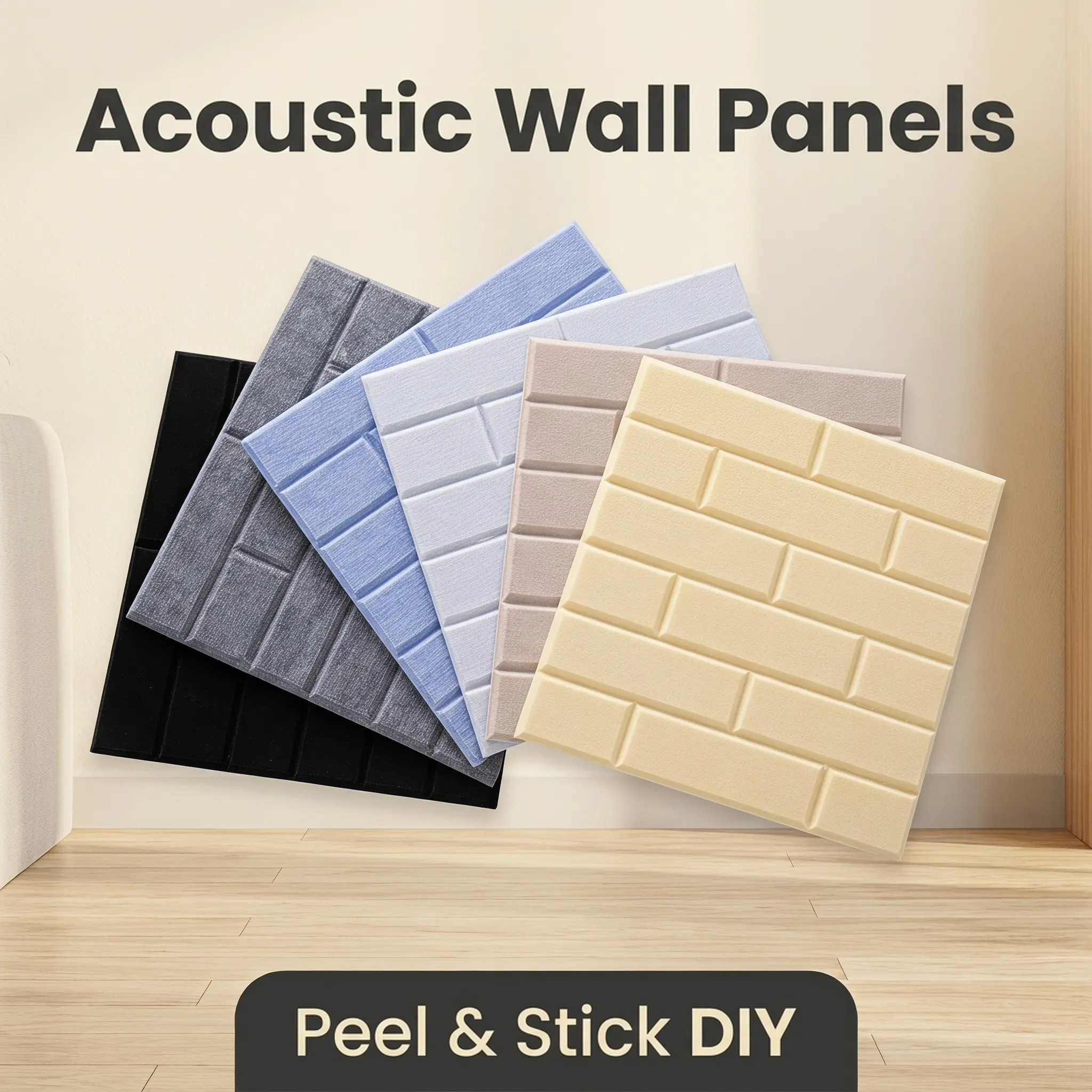 Peel and Stick Felt Acoustic Wall Tiles, 3D Faux Brick Sound Absorbing Panels, Self Adhesive Noise Reduction Decor Tiles 12x12i