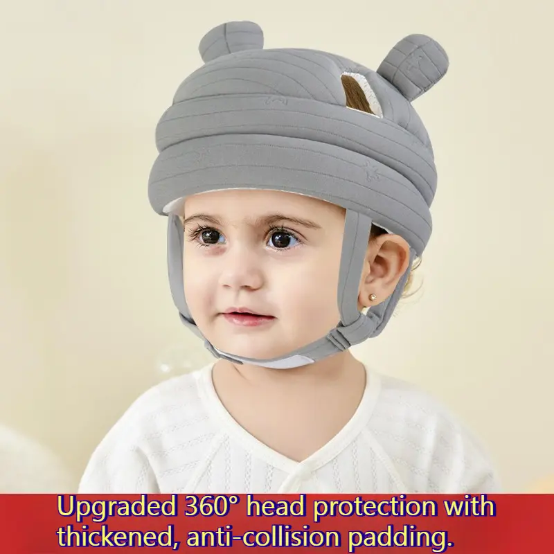 Baby Safety Helmet Toddler Head Protector Cap Infanit Anti Collision Walking Crawling Head Protection Hat Adjustable Thickened Cushioned Soft Headguard Bonnet Slid-Proof Breathable Ear Protection Bumper For Boys Girls Cute Bear Ear