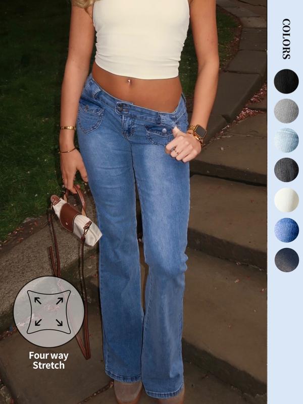 NVFelix Women's Stretch Low Rise Double Button Elastic Skinny Vintage Flare Jeans