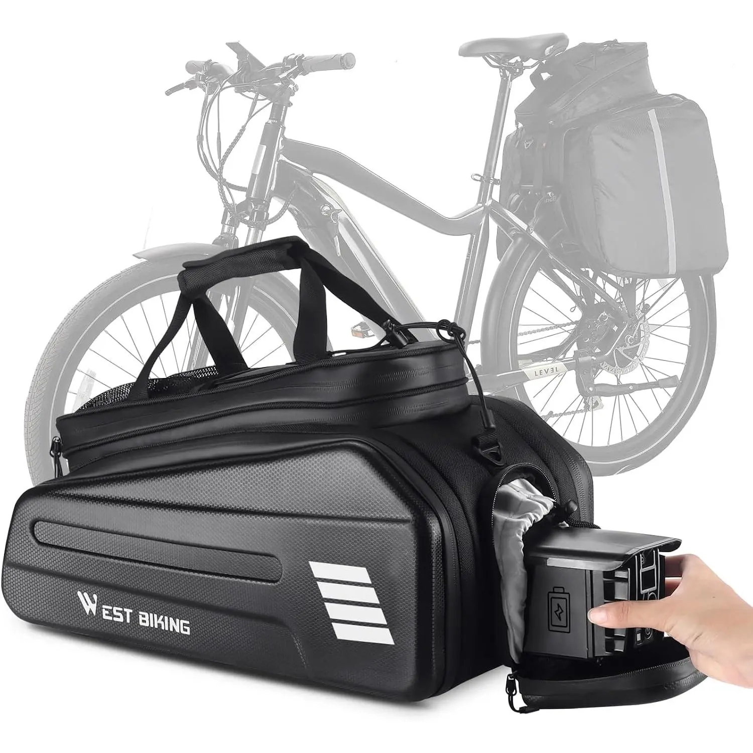 Ebike  Bag - Hard Shell E  Rack Bag, 30L Electric  Rear Rack Bag, Multifunction Large Pannier for , Electric  Rear Seat Bag  Trunk Bag (BLACK1)