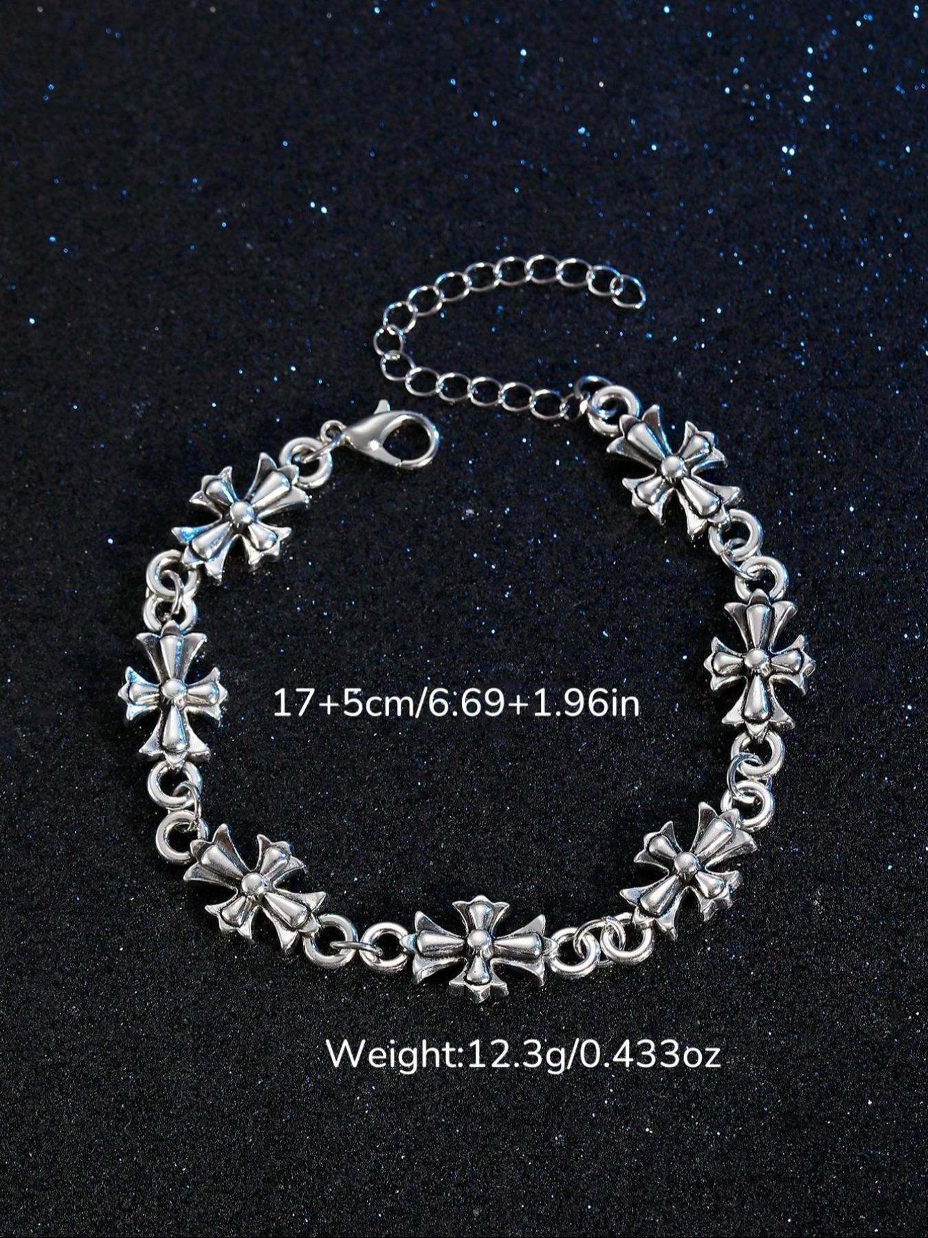 Punk Style Cross Vintage Men's Bracelet, High-Quality Fashionable Jewelry Fashion Accessory for Daily Wear, Perfect Birthday & Engagement Gift, Flower Design Bracelet