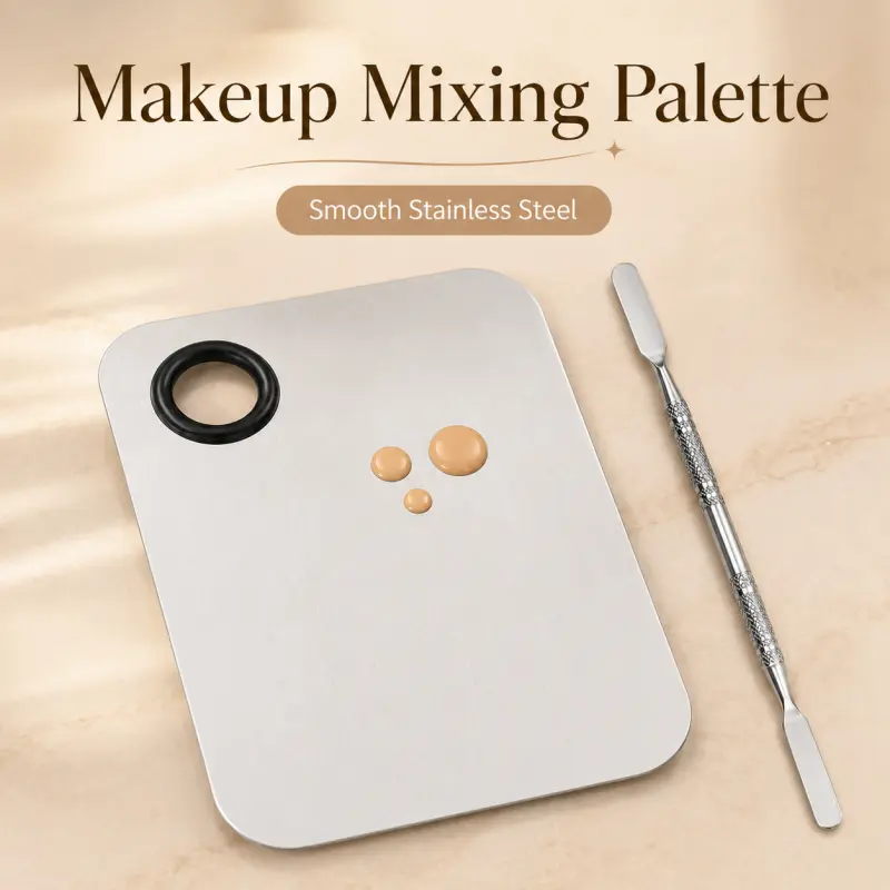 Stainless Steel Makeup Mixing Palette with Spatula - Durable Professional Cosmetic Blending Tool for Beauty Salons, Blush & Foundation Cream Tray, Smooth Beauty Products Organizer for Makeup Artists