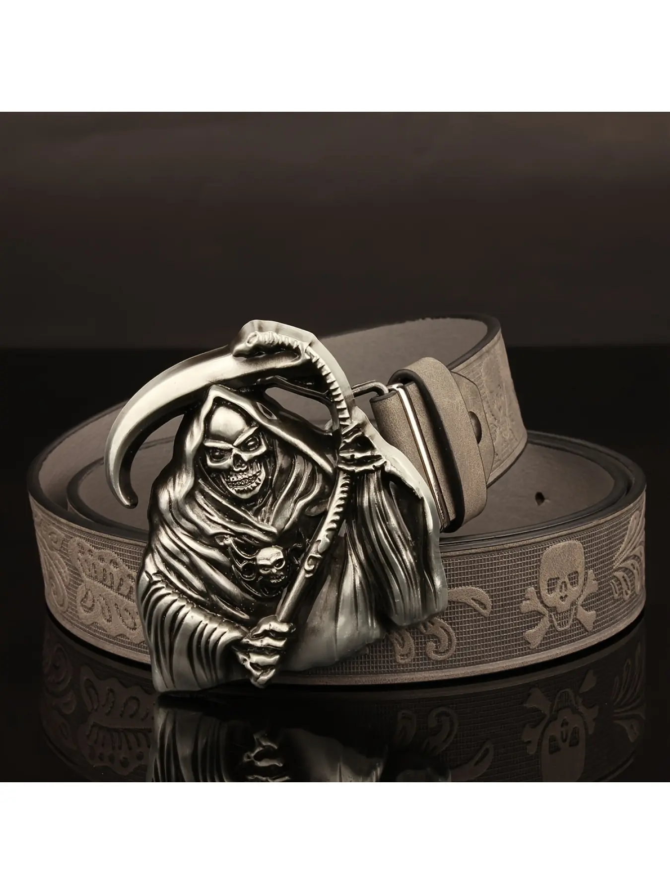 High quality men's belt, skull buckle, fashionable orange, black, coffee, gray belt, Halloween gift