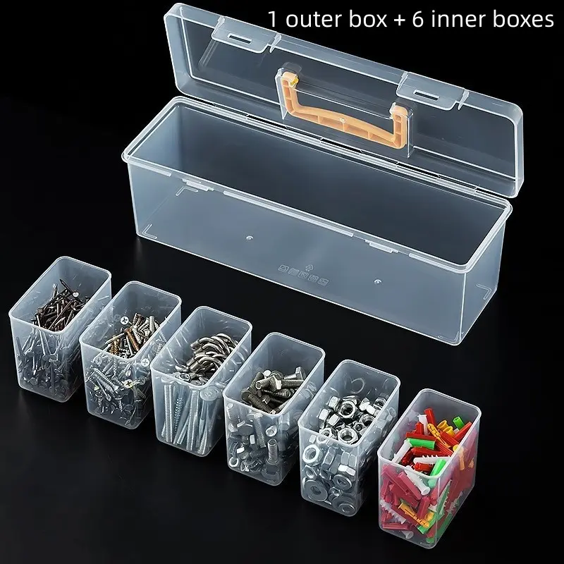 Multifunctional Home Tool Box, Detachable 6 Inner Compartments, Transparent Handle, Parts Accessories Storage Box, 1pc