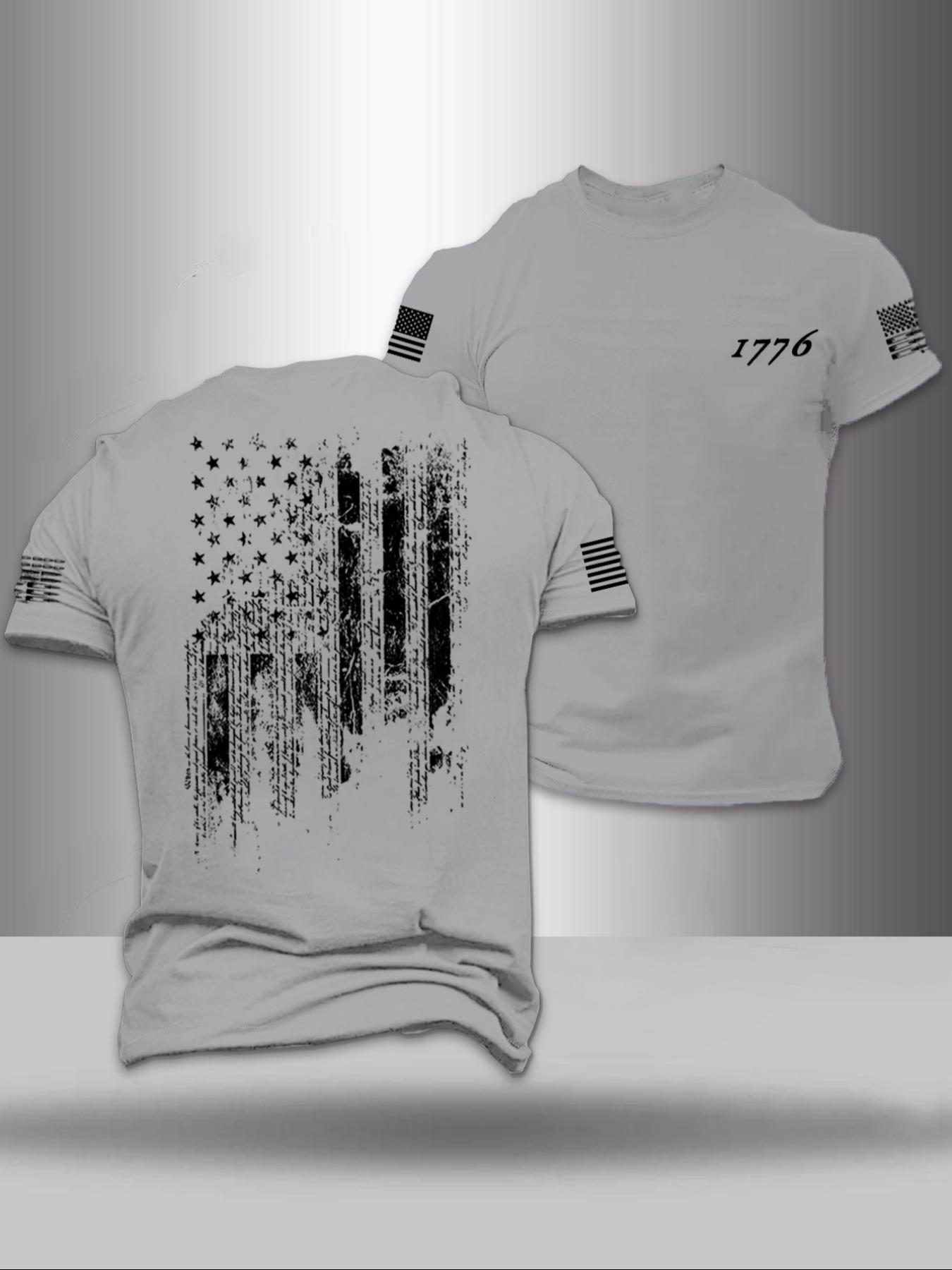 Men's American Flag Print Round Neck Tee, Regular Fit Casual Short Sleeve Crew Neck T-Shirt for Summer, Fashion Men's Top for Daily Wear