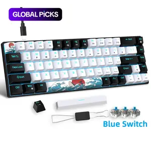 HXSJ Mechanical Gaming Keyboard, 68-key Wired Gaming Keyboard, Mechanical Backlit Keyboard, USB Powered Mini Keyboard with Blue Light for Windows, Mac, PC & Laptop
