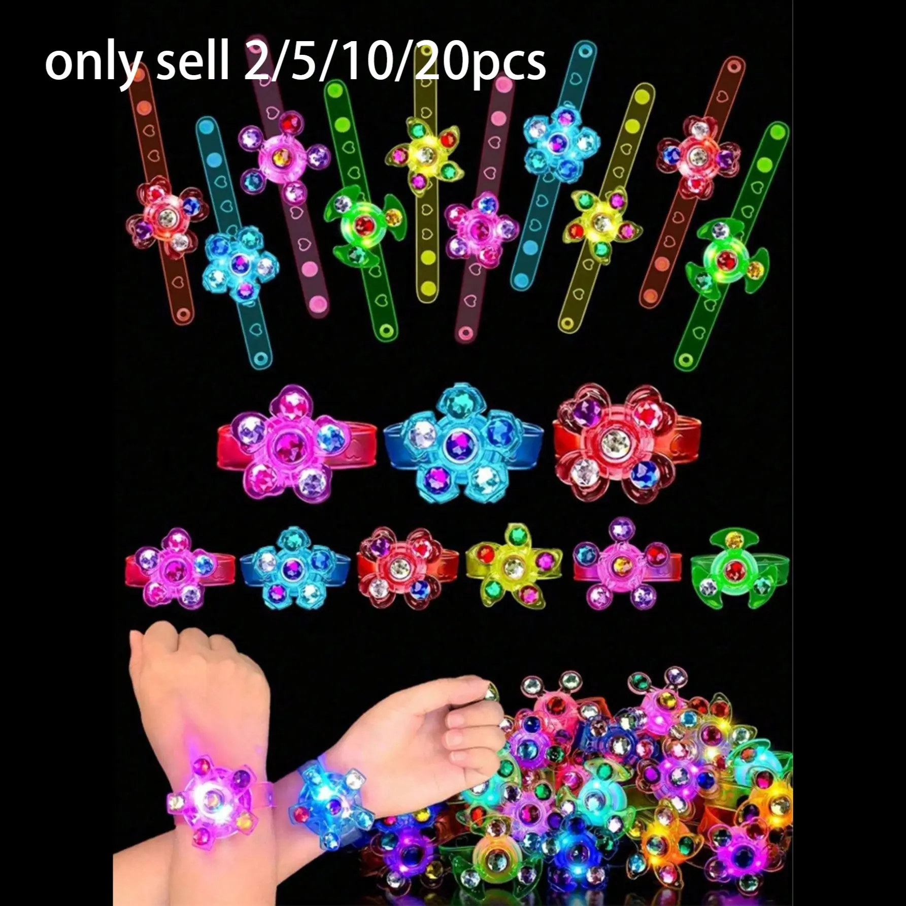 2/5/10/20 pcs LED Glowing Rotating Wristbands, Flashing Band Decorative Bracelets, Party Atmosphere Filler, Random Style, 2/5/10/20 Pack