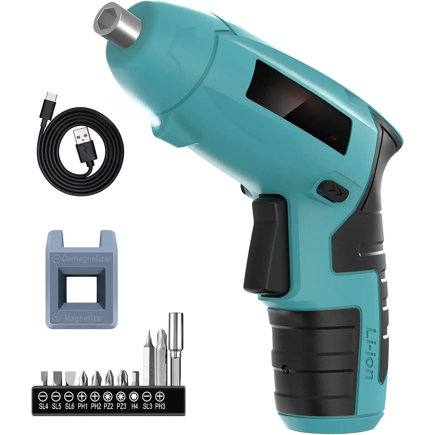 ES3 Model 4V Small Cordless Electric Screwdriver with Rechargeable Battery, LED Lights, Power Display Light for DIY Home Projects (Blue)